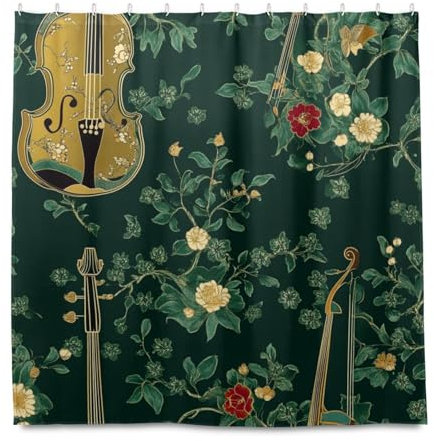 miaozhen Tenda da doccia impermeabile con gancio, 182 x 182 cm, verde, violino cinese, in poliestere, lavabile, semplice, tenda da doccia per casa, bagno, cortine para ba?o