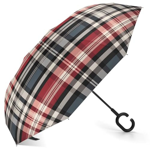 FZMVSQH Ombrello invertito a scacchi vecchio plaid antivento ombrello rovesciato per pioggia, protezione solare UV ombrelli capovolti, ombrelli da viaggio compatti portatili, apertura automatica, per