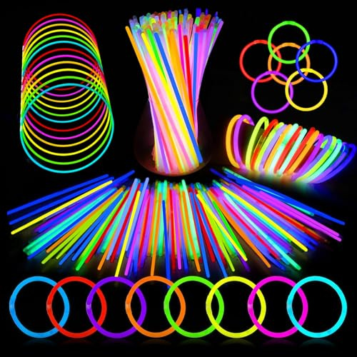 UooEA Bastoncini Luminosi Fluo 100 Pezzi - Regalini Fine Festa Compleanno, Braccialetti Fluorescenti con Connettori per Bambini Adulti, Party, Feste, Carnevale, Eventi Notturni