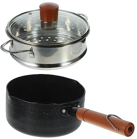 ULTECHNOVO Hammered Milk Pot Non-Stick Small Saucepan with Lid and Steamer 16cm Enamel Pot for Home Cooking and Baby Food Preparation