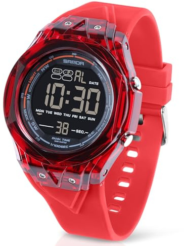 TICKEEN Orologio da Uomo Orologio Digitale Sportivo Orologi Militari Impermeabili con Allarme/Conto Alla Rovescia/Cronometro/Luce/Segnale Orario/Orologio da Polso Militare Multifunzionale (Rosso)