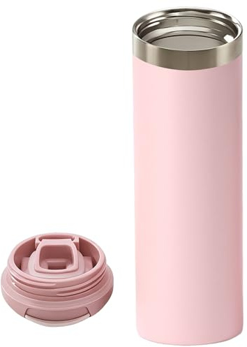 YiZhou Insulated Travel Mug, Thermal Coffee Mug, 304 Stainless Steel Thermal Cup, Safety Flip-Lid Tumbler, Vacuum Insulation Leakproof Design for Camping & Outdoor Use, 500ml (Pink)
