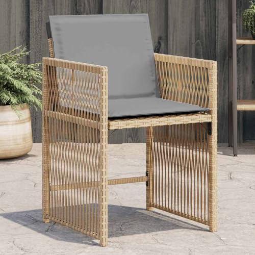 Owoxanthellate Gartensessel aus PE Rattan klappbar gepolstert 50,5x54x79 cm Beige 4er Set Hochlehner wetterfest für Balkon Terrasse Camping