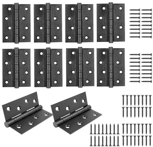 4 Inch Ball Bearing Door Hinges Stainless Steel Black Pack of 5 Pairs | Heavy Duty Internal And External; With Screws; For Wooden Doors; 100mm