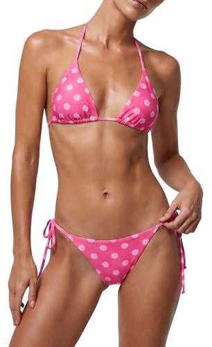 Edhomenn Womens Bikini Sets Halter Triangle Bikini Top Sexy Thong Bottom | Adjustable Tie, Y2K Bikini, Cute & Sexy Style, Bikini with Shorts, Polka Dot/Checkered/Striped Print, High Leg Cut & Low Rise