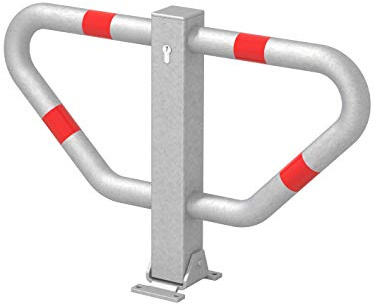 Alberts 770112 Parkplatzbügel Stoppy II | wahlweise in verschiedenen Ausführungen | zum Aufschrauben, umlegbar | feuerverzinkt, mit roten Ringen | 450 x 750 mm