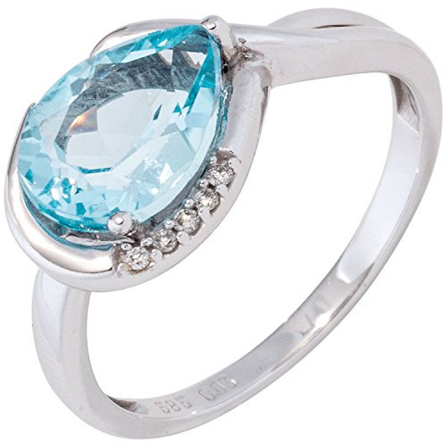 Jobo Damen-Ring aus 14 Karat 585 Weißgold mit Blautopas und 5 Diamanten Größe 60