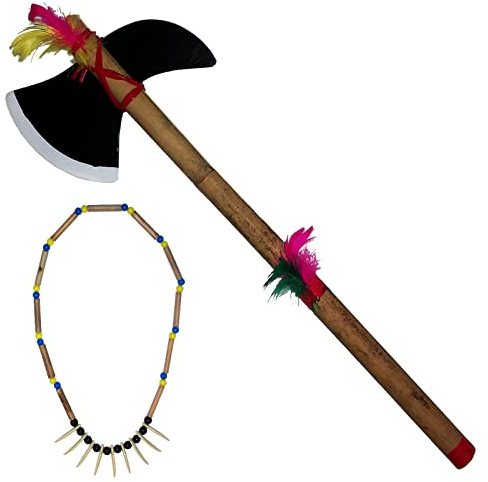 Spassprofi Tomahawk + Halskette mit Zähnen f. Kostüm Indianer Indianerschmuck