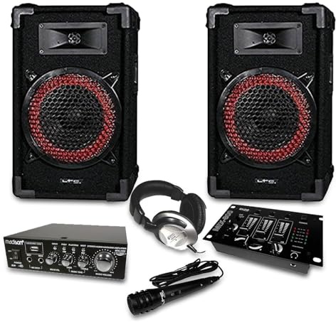 Ibiza Pack Sono PA Système 2 Canaux Montage au Sol DJ-Player 2 pour 11-15 Ans avec Connectivité USB et Entrée Audio RCA