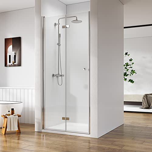 Heilmetz Duschtür Falttür Dusche Schwingtür Scharnier Duschkabine Nischentür 80 cm Duschabtrennung Klarglas 6mm ESG Sicherheitsglas Höhe 185cm