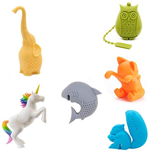 Cute Animal Silicone Tea Filters Tea Infuser Unicorn Shark Squirrel Cat Owl Elephant Tea Strainer Steeper-Ideal Gift for Tea Lovers (6PCS1)