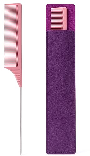 HYOUJIN Rattail Carbon Comb - Wide Tooth, Teasing, Metal Parting, Perfect for Lifting and Hairstyling, Lightweight, Pink