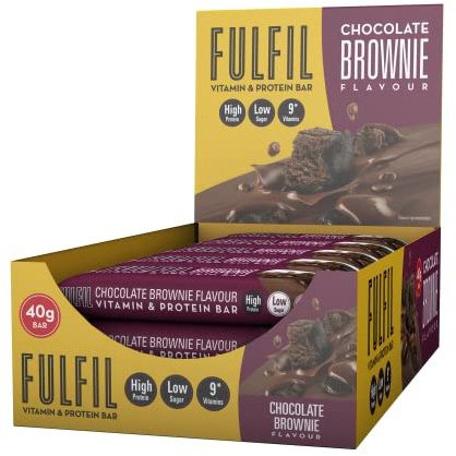 FULFIL Vitamin and Protein Bars, Chocolate Brownie Flavour, 15 x 40 g | Up to 15g High Protein Snacks, 9 Vitamins, Low Sugar FULFIL Protein Bars
