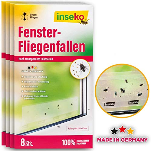 inseko 32x Fenster-Fliegenfallen transparent – Fliegenfänger für Fensterscheiben – Giftfreie Klebefalle gegen Fliegen, Fruchtfliegen & Insekten – Rückstandslos ablösbar – Made in Germany