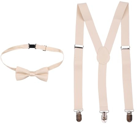 WedDecor Kids Suspenders and Bow Tie, 65mm x 25mm, Beige