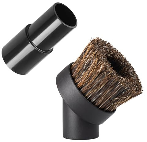 Soft Horse Hair Vacuum Brush Attachment For Shark Vacuum - Round Brush With Adapter - To Convert The 1 1/4 Tool To 1 1/2 Vacuum Hoses, Vacuum Attachment Brush Hair Length 35mm