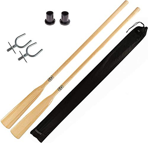 John Paddle Ruder Set: 1 Paar (2 Stück) Riemen Oars 195cm- 240 cm, 1 Paar (2 Stück) Dolle aus Edelstahl und 1 Paar (2 Stück) Manschette 45 mm