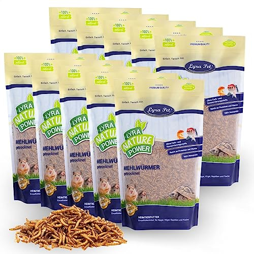 Lyra Pet® 10 x 1 kg Mehlwürmer getrocknet - Futter in Premium Qualität | Proteinreiches Vogelfutter - Energiespender für Insektenfresser - Vitamine & Mineralstoffe - Wildvögel Nager Reptilien