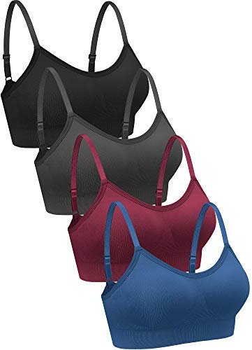 Geyoga 4 Pieces Neck Bralettes Wireless Cami Bra Tank Top Sports Bra for Women Girls(Small,Black, Dark Grey, Dark Red, Blue)