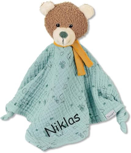 Sterntaler Schmusetuch mit Namen Bär Ben Bär, Bestickt - Kuscheltuch als Tröster ohne Rassel - aus Baumwolle Musselin - 36 cm - Geschenk zur Geburt, Taufe, Kita