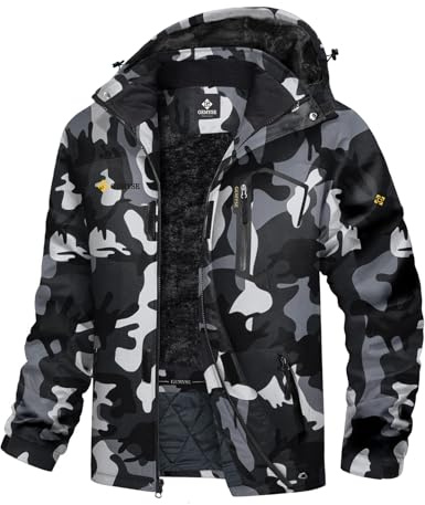 GEMYSE Herren Skijacke Winddichte Wasserdichte Fleece Winterjacke mit Kapuze für Outdoor(Mehrfarben,2XL)