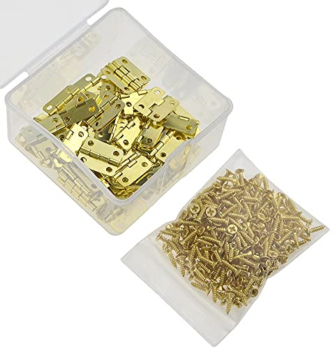 WMYCONGCONG Lot de 60 Mini charnières Charnières pliantes à bouts ronds de 1.6x1.3 cm Charnières antiques Petites charnières antiques avec vis pour l'artisanat Boîtes à bijoux vintage en bois