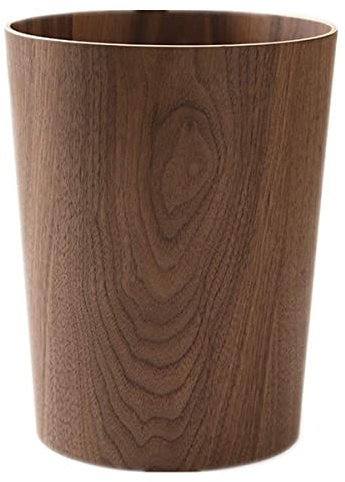 BISOZER Round Stackable Wastebasket, Natural Wood Garbage Recycling Bin for Bathrooms, Kitchens, Home Offices (Dark Wood)