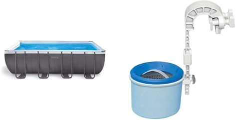 Intex Schwimmbadrahmen-Set Ultra Quadra, 549 x 274 x 132 cm, XTR 26356 & Oberflächenskimmer - Deluxe Oberflächenskimmer zur Wandmontage - Hängeskimmer