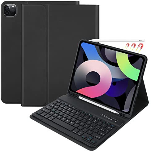 Teclado iPad Air 11 (M2,2024/M3,2025), Funda Teclado para iPad Pro 11 (2022/2021/2020/2018)& iPad Air 5/4 Gen, Español Ñ, KeyboardInalámbrico Bluetooth Desmontable y Fundas con Soporte de Lápiz
