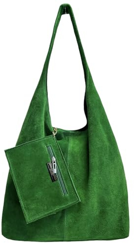 Modarno Bolso de Piel de Ante para Mujer, Bandolera, Bolso de Mano, Verde Smeraldo