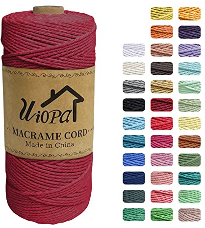 Uiopa Macrame Corda 2mm x 200m, Filo di Cotone 3 Strand Twisted, Filo Macrame Spago Colorato per Artigianato Fai da Te Piante da Appendere Acchiappasogni