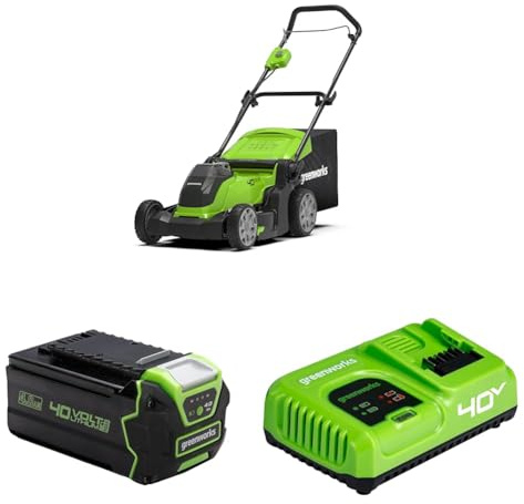 Greenworks 40V Kabelloser Akku Rasenmäher für Flächen bis zu 500 m², 41cm Schnittbreite G40LM41, 3 Jahre Garantie mit 40V 4Ah Akku & 40V 5A Schnellladegerät