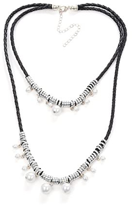 Banemi Kette Silber, Halskette Damen 2-Layered Perle Weben Choker Chic Fashion Geschenk 50cm