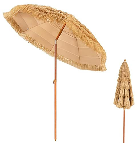 GALLIN Plage Parasol Rafia Ø220cm Hawaïen Ombrelle De Jardin Patio Parasol De Jardin Portable Parasol Extérieur Anti-UV Parapluie Pliable (Size : Ø220cm)