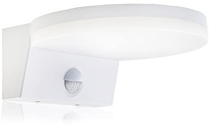 HUBER Lampada da parete a LED con sensore di movimento, 140°, 15 W, 2300 lm, IP54, lampada da esterno con sensore di movimento, lampada da parete interna, disco, bianco