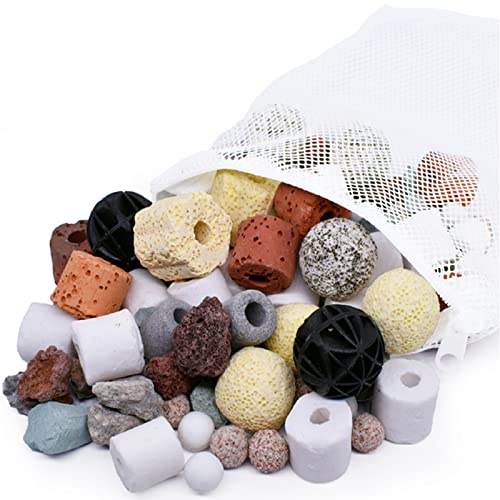 MUYYIKA Filtro per Acquario, Anelli in Ceramica, con Sfere Biologiche, Filtro Poroso,Mezzi Accessori per Materiale di Filtraggio a Carbone Attivo, per Acquario, Laghetto, Fontana a Cascata