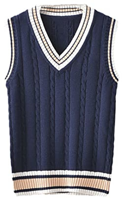 Pull Gilet Homme Épais Col V Sans Manches Tricot Pulls Gilets, bleu, L
