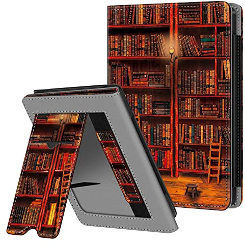 Fintie Hülle für Tolino Shine Color/Shine 5/4,Kobo Clara Colour/Clara BW/2E | Kickstand Hülle mit Kartenfach Handschlaufe und Auto Sleep/Wake, die Bibliothek
