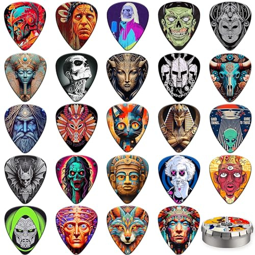 Guitar Picks 24 Pack Guitar Plectrums 0.46 0.71 0.96 1.2 Thin, Medium, Heavy Plectrums,Personalised Guitar Picks for Acoustic Guitar,Bass,Electric Guitar(Mix-7)