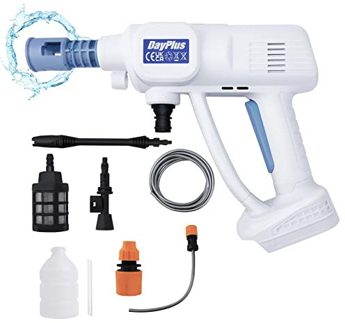 120W Akku-Hochdruckreiniger mit Wassertank, Tragbarer Hochdruckreiniger Hochdruckwasserpistole mit 2x1300mAh Akkus & 1x Ladegerät, 2,8-3L / min, 6-In-1 Düse für Gartenfenster