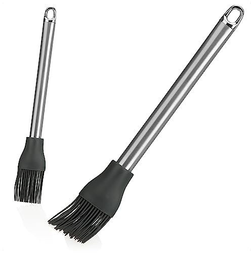 COM-FOUR® 2x pennello da forno in silicone - pennello per glassa per la cucina - aiuto per cucinare e cuocere per glassare e spazzolare (2 pennelli da pasticceria grigi)