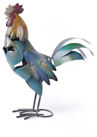 HAUCOZE Gallo Estatua Escultura Animal Figura Modern Decoración Adorno 39cm | Colorido Metálico Hogar Artesanal Interior Arte Cumpleaño Festividad Regalo para Jardín Terraza Salón