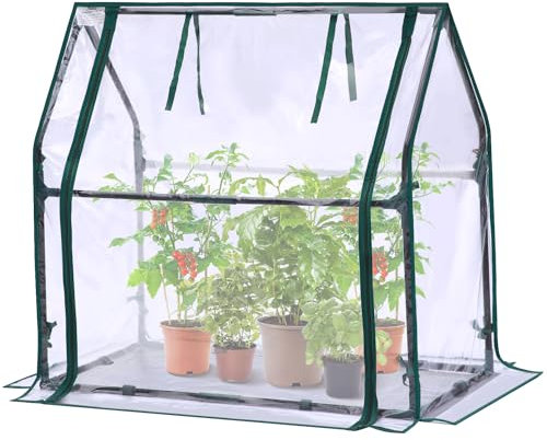 Mini Greenhouse for Indoor Outdoor: Ohuhu Desktop Portable Green House with Waterproof Pad for Small Plants Nursery Germination, 36x18x33 Light Duty Cover Tent Humidity Dome Seedling Accessory
