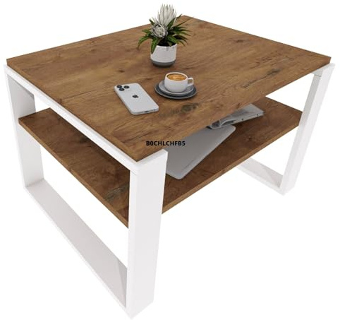 CraftPAK Wohnzimmer Tisch für Couch aus hochwertigem Holzwerkstoff, Stabiler & moderner Couchtisch mit zusätzlicher Ablagefläche, Model Kaja, Farbe Retro-Weiß