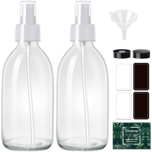 Tecohouse Glassprühflaschen, Kleine Glasflaschen für Reinigungslösungen, Sprühflaschen für ätherische Öle, Pflanzen, mit langlebiger Düse, Etiketten, Trichter, Pipetten
