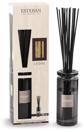 Esteban - Raumduft mit Duftstäbchen - Diffuser mit Stäbchen - Duftstrauß - Dauerhafte Kaltverdunstung - Schlichtes Design für Dekorative - Natürlich - Langanhaltend Lufterfrischer - 100 ml - Zeder