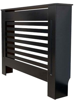 AIRWAVE Radiator Cover Horizontal Line Style Painted MDF Black Radiator Heating Cover (Medium)
