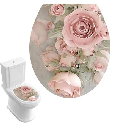 Teksome Toilettensitz-Aufkleber mit Blumenmuster, WC-Abdeckung, Selbstklebender Wandaufkleber, abnehmbar, Badezimmer-Aufkleber für WC