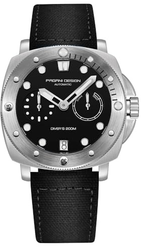 Pagani Design 1767 Orologio automatico da uomo 41MM Cassa in acciaio inossidabile Specchio zaffiro Orologio automatico da uomo Cinturino in nylon da uomo.. (Grigio argento)