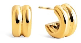 SINGULARU - Pendientes Shelly. Pendientes de Aro de Acero Inoxidable o Acero con Baño en Oro de 18Kt. Cierre Tuerca a Presión. Joyas para Mujer